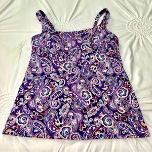 Land’s End NWT Blue & Purple Paisley Print Built in Bra Tankini Top Size 6 Long